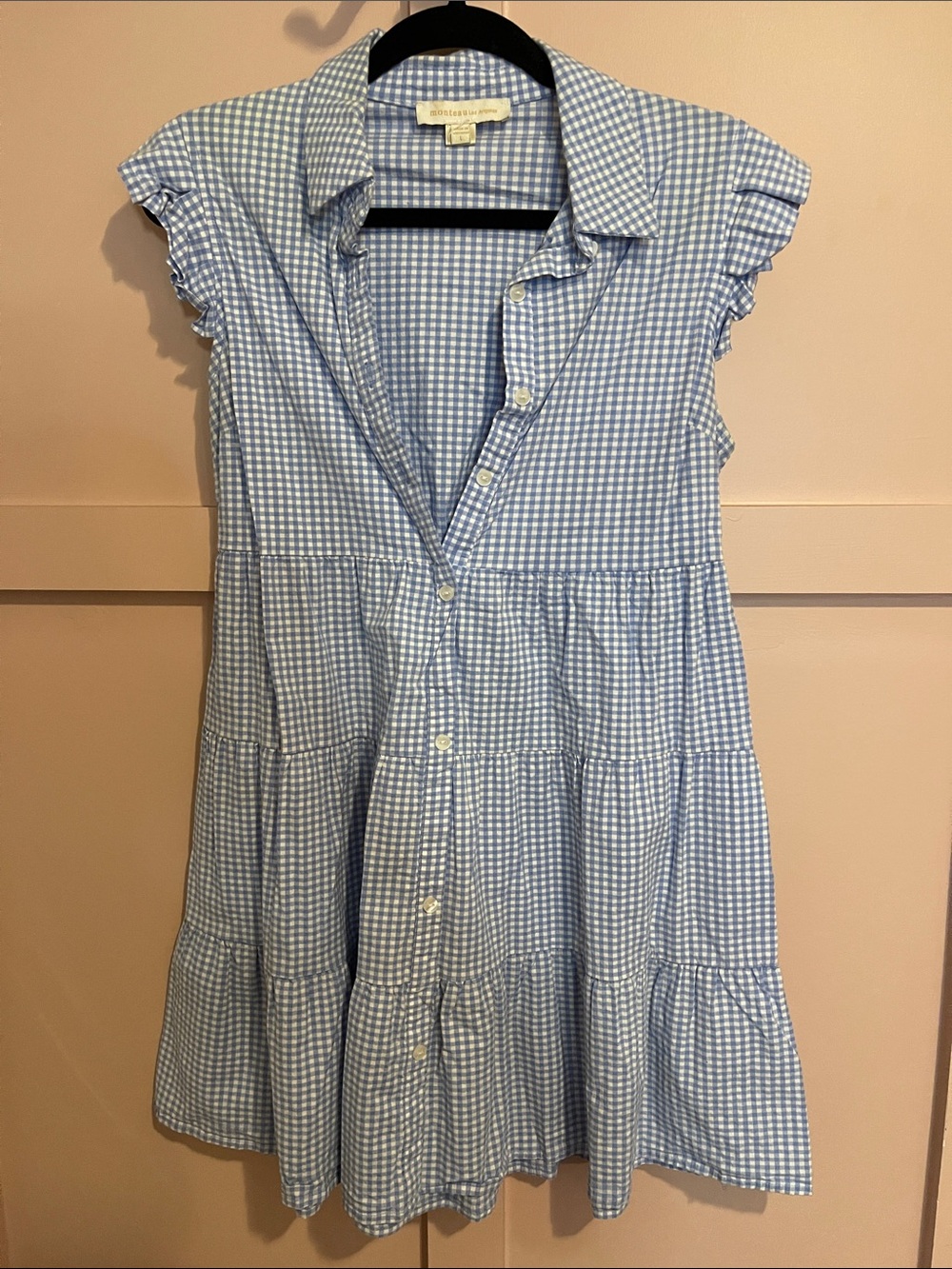 Blue Gingham Tiered Button-Front Dress